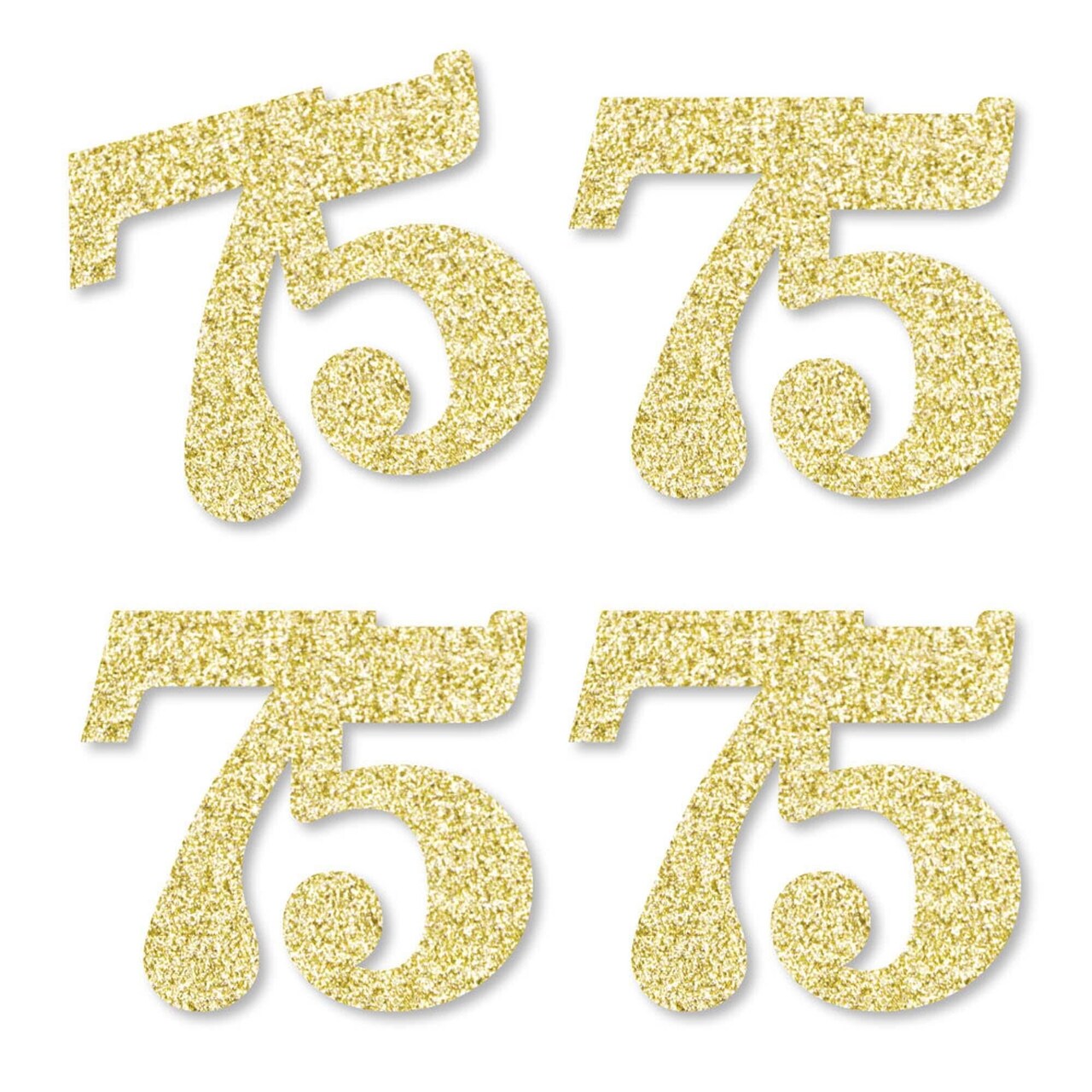 Big Dot of Happiness Gold Glitter 75 - No-Mess Real Gold Glitter Cut-Out Numbers - 75th Birthday Party Confetti - Set of 24